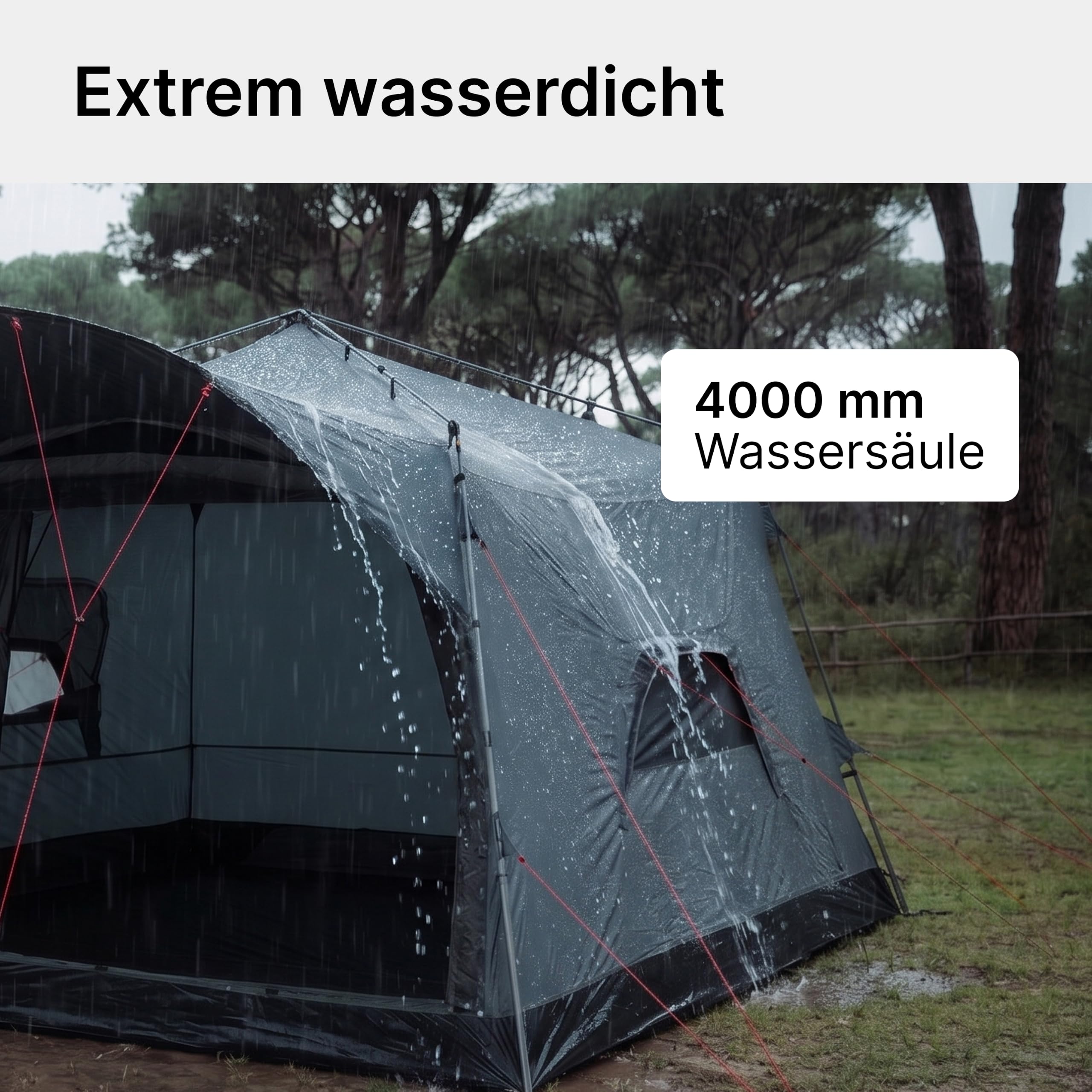 qeedo Quick Villa Familienzelt (für 4 oder 5 Personen) mit Quick-Up Schnellaufbau-System - Wasserdichtes Campingzelt, extra groß, hoch & geräumig, mit Vordach, Eingang & Fenster mit Mesh-Moskitonetz