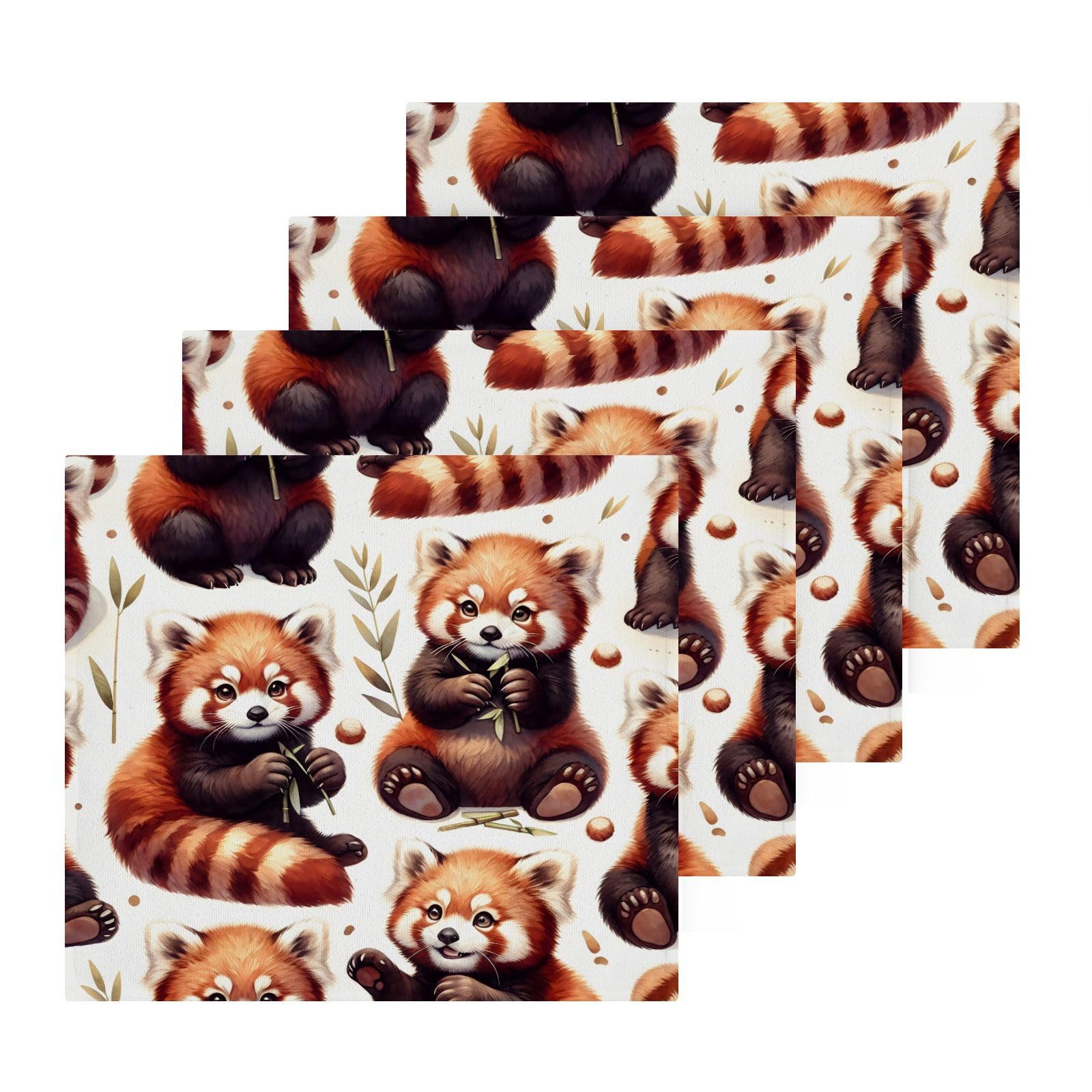 YANENDIE Cute Red Panda Washcloths Towels, Highly Absorbent and Soft Cotton Face Cloths, 4 Pack Quick Dry Wash Cloths - 12 X 12 Inches