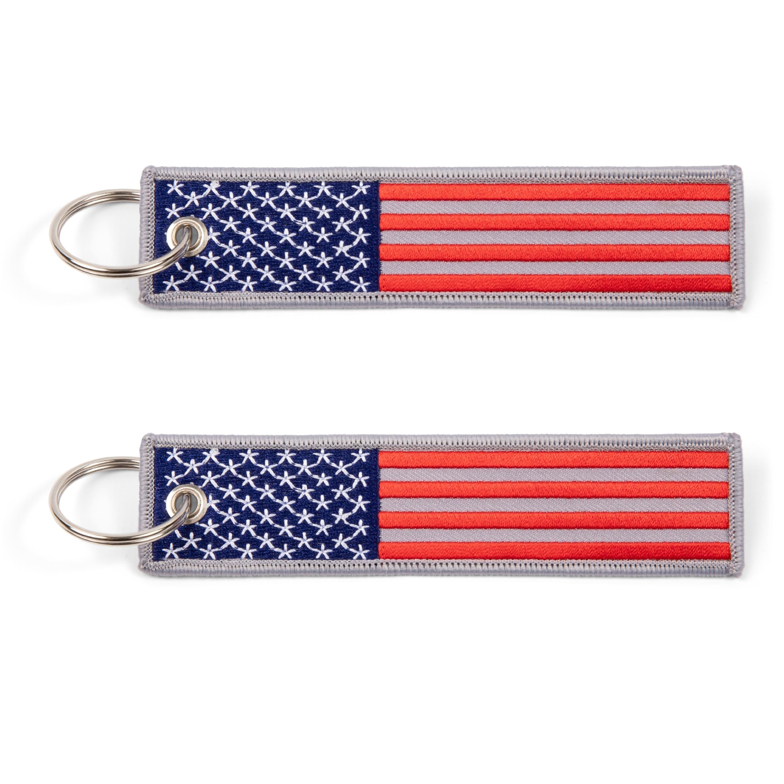 Great 1 American Flag Keychain Tag with Key Ring & Carabiner 2-Pack (Red Blue Grey)