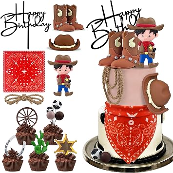 Cowboy Cake Decorations Cowboy Hat and Boot Cake Toppers Western Cowboy Cowgirl Birthday Baby Shower for Western Theme Party Favors Supplies