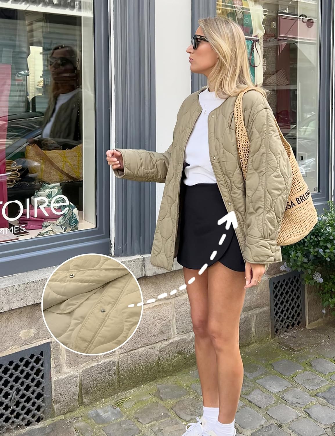 PEHMEA Women's Oversized Lightweight Quilted Jacket Button Down Fall Winter Coats Puffer Padded with Pockets - Image 7