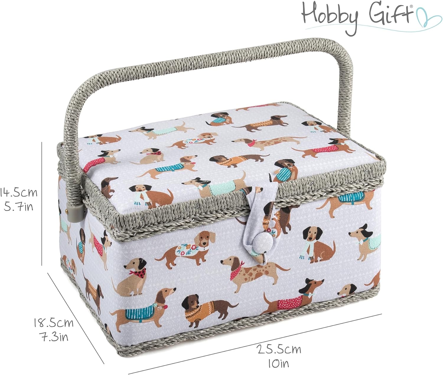 Hobby Gift Sewing Box with 94-Piece Sewing Kit Included, Fabric Covered Craft & Hobby Storage Box with Removable Tray