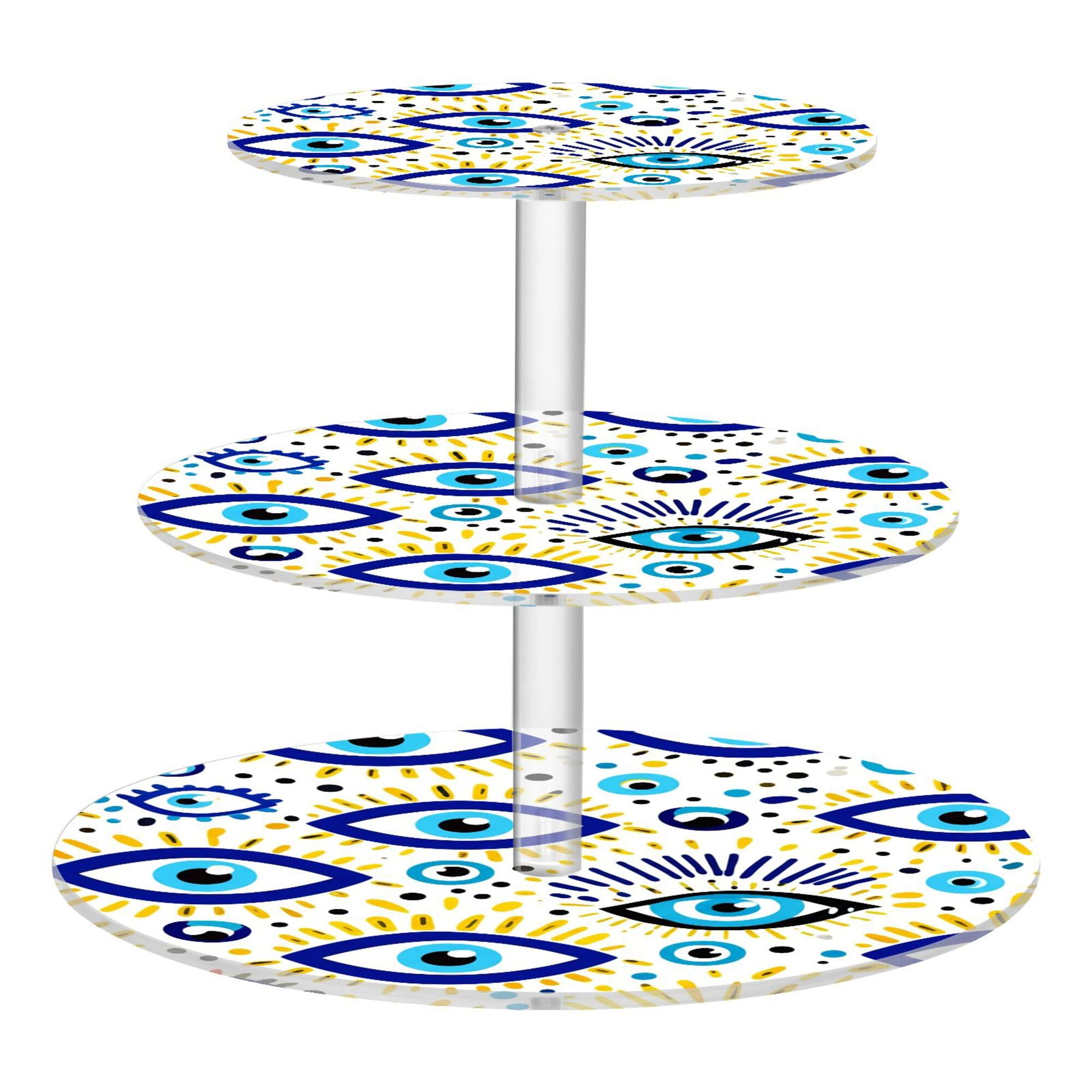 PYBUG Blue Eye 3 Tier Acrylic Cupcake Stands Tower,Dessert Table Display Set for Tea Party,Wedding,Birthday, Baby Shower