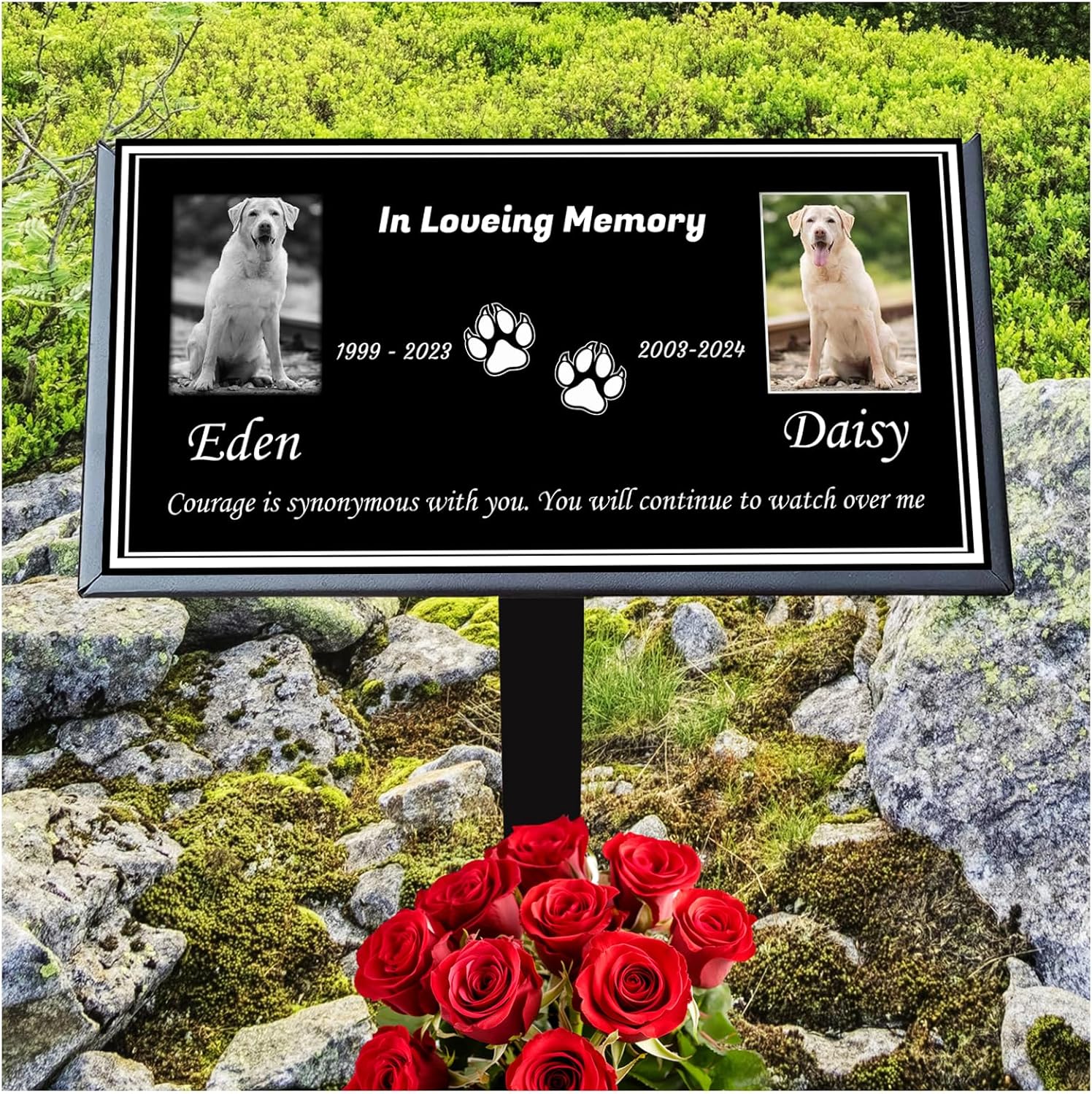 Pet Memorial Stones for Dogs & Cats, Personalized Dog Memorial Plaques for Pet Grave Stones for Outdoor - Cats Headstones, Tombstones for Grave Markers with Photo (Ceramics)
