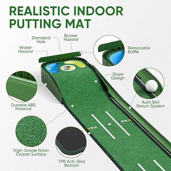 Professional Premium Putting Green with Auto Ball Return Track, Putting Mirror, Portable Golf Practice Training Aids for Home Office Backyard Golf Gift for Men Golfers