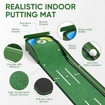 Professional Premium Putting Green with Auto Ball Return Track, Putting Mirror, Portable Golf Practice Training Aids for Home Office Backyard Golf Gift for Men Golfers