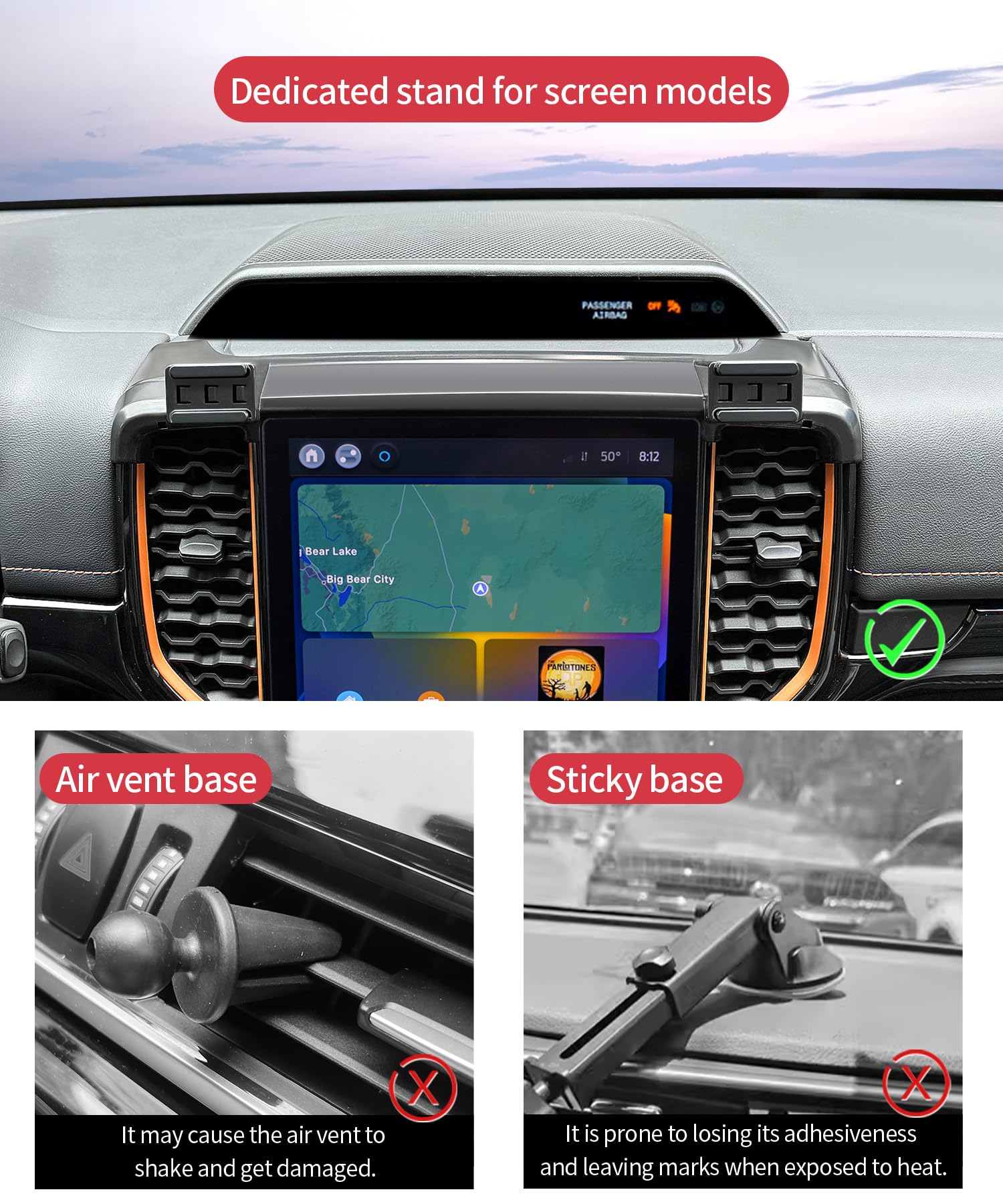 Samochodowy uchwyt na telefon do Ford Ranger 2024 2025, obrót o 360°, stały klips do ekranu 30.5 cm, akcesoria samochodowe, uchwyt nawigacyjny, dekoracja wnętrz, uchwyt na telefon komórkowy
