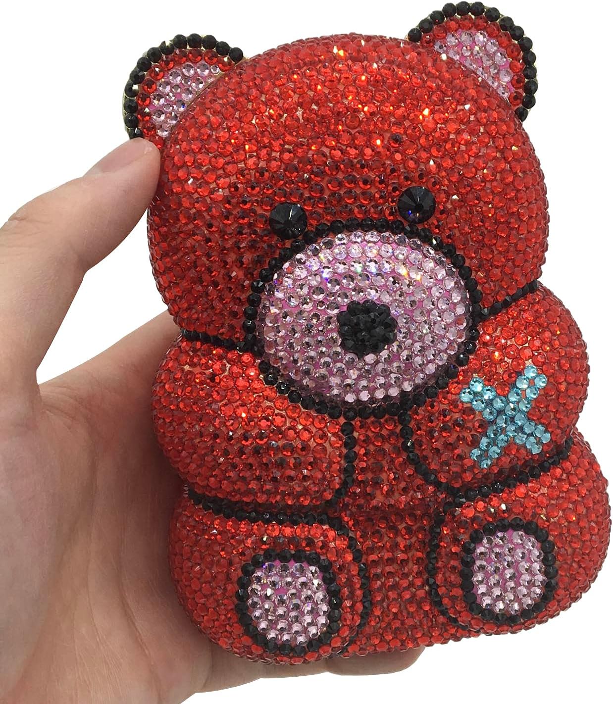 Boutique De FGG Bear Evening Bags and clutches for Women Formal Crystal Clutch Purse Party Animal Rhinestone Handbags,Mini