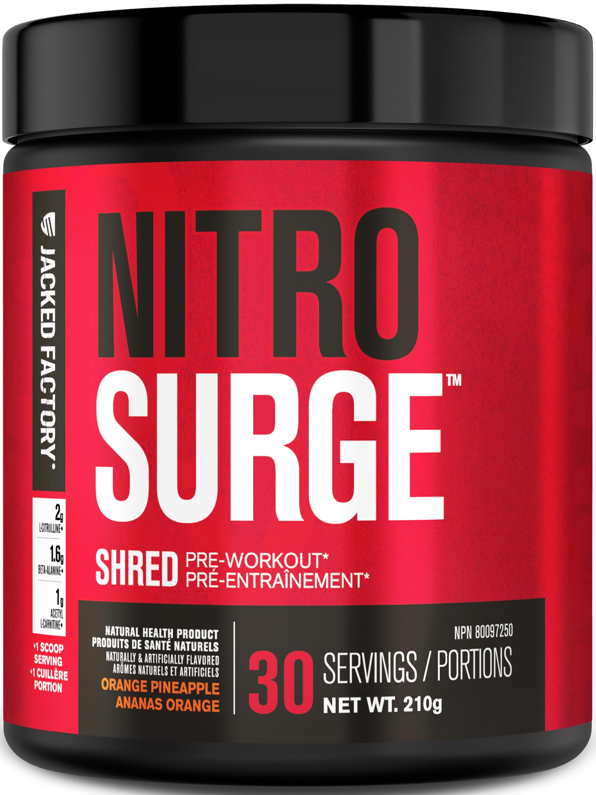 NITROSURGE Shred Thermogenic Pre Workout Supplement - Energy Booster, Instant Strength Gains, Sharp Focus, Powerful Pumps - Nitric Oxide Booster & PreWorkout Powder - 30Sv, Orange Pineapple