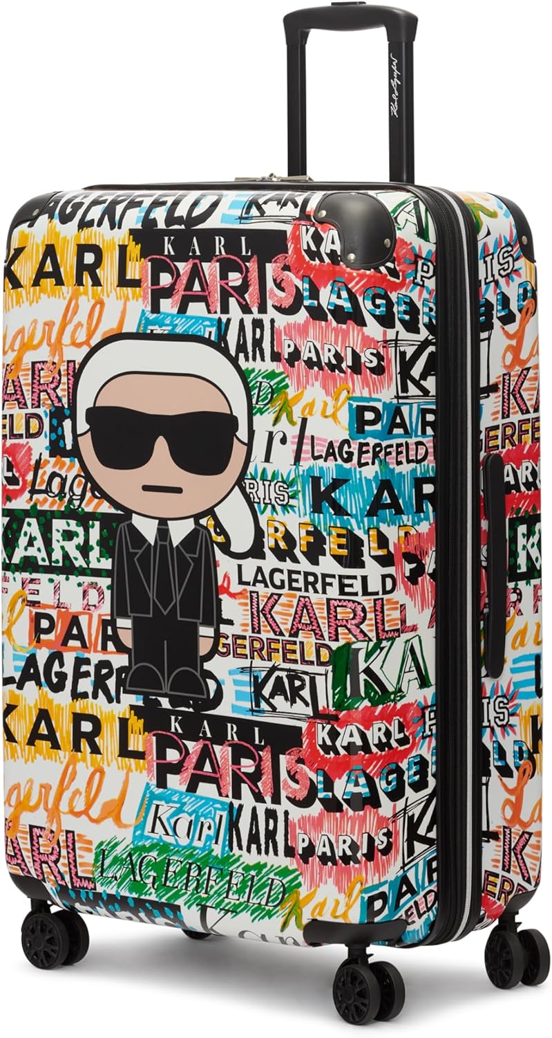 KARL LAGERFELD Paris Women's Logo Explosion Upright Hardside Suitcase, Multi, Large