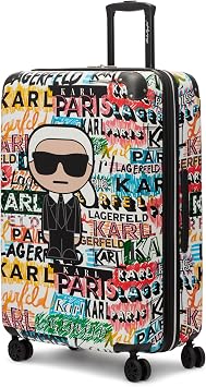 KARL LAGERFELD Paris Womens Logo Explosion Upright Hardside Suitcase, Multi, Large