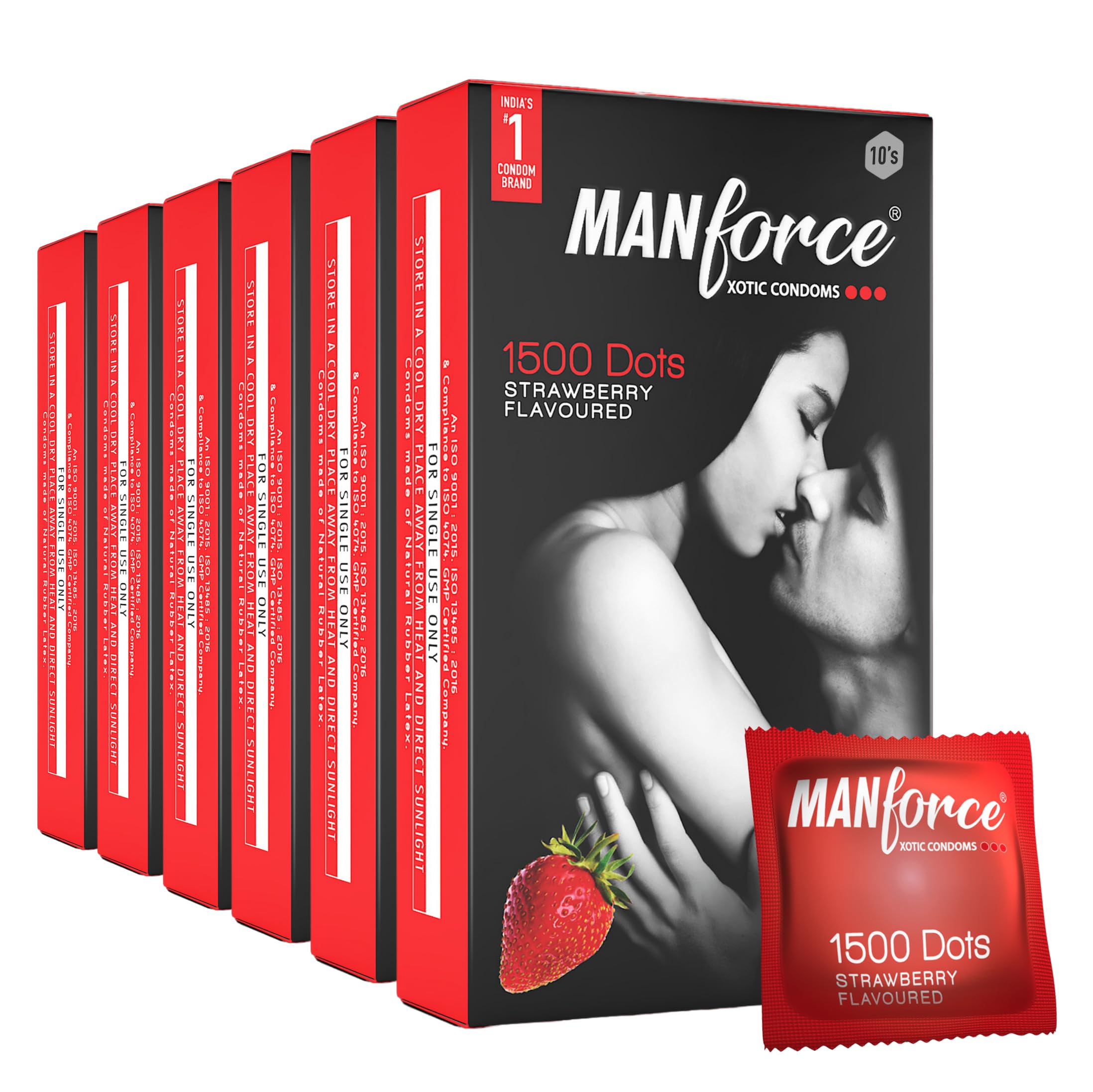 Manforce Xotic Strawberry Flavoured Extra Dotted Condoms for Men | Dotted for Her Stimulation | Lubricated Latex Condoms | 10 Pcs x Pack of 6-image-20