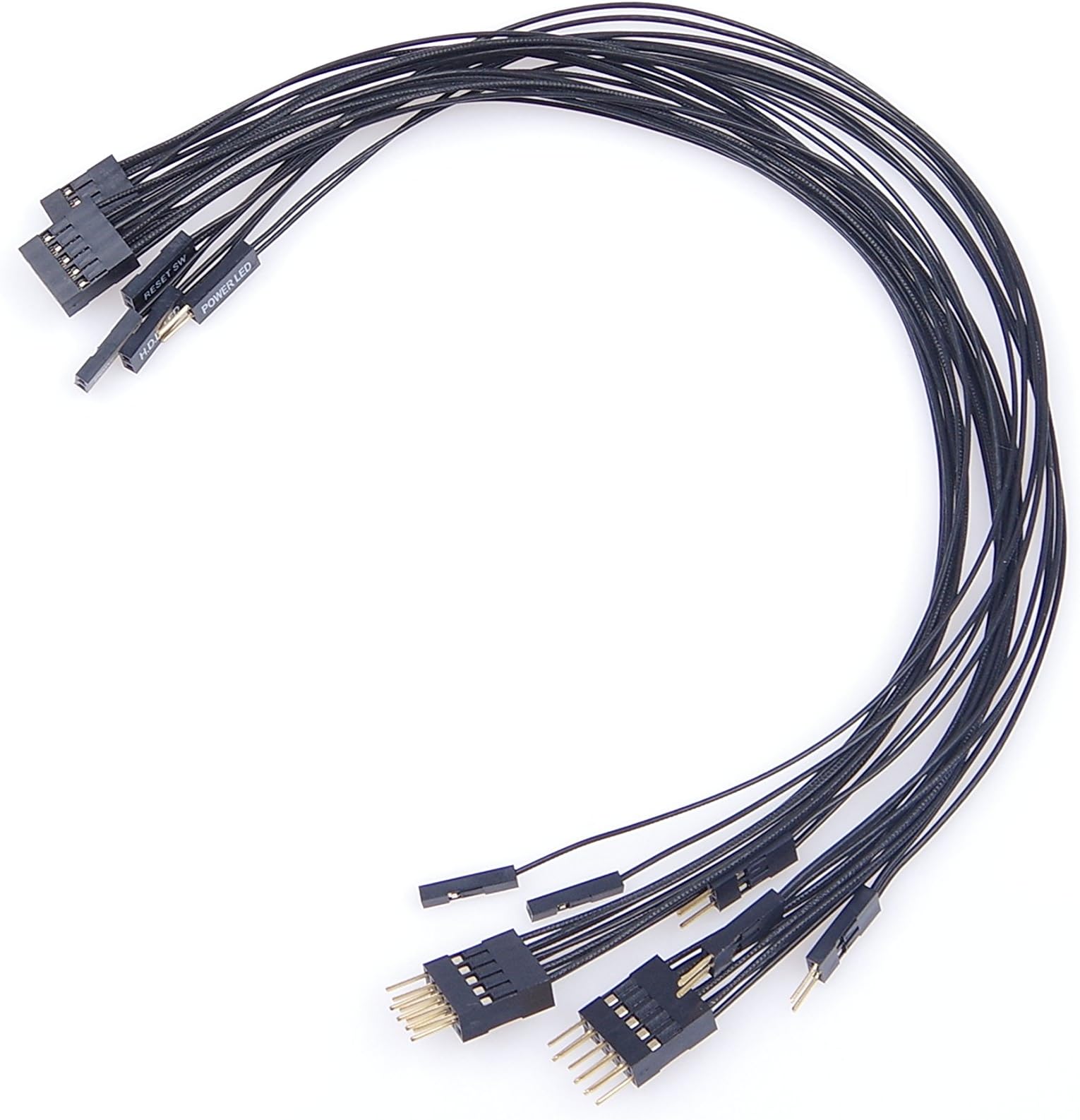 Motherboard Extension Cable Set 22AWG Silver Plating Cord Gold-Plated Plug Six Kinds POWE LED HDD LED Power SW Reset SW HD Audio Front USB Extension Cable Length 11 inches Compatible with PC