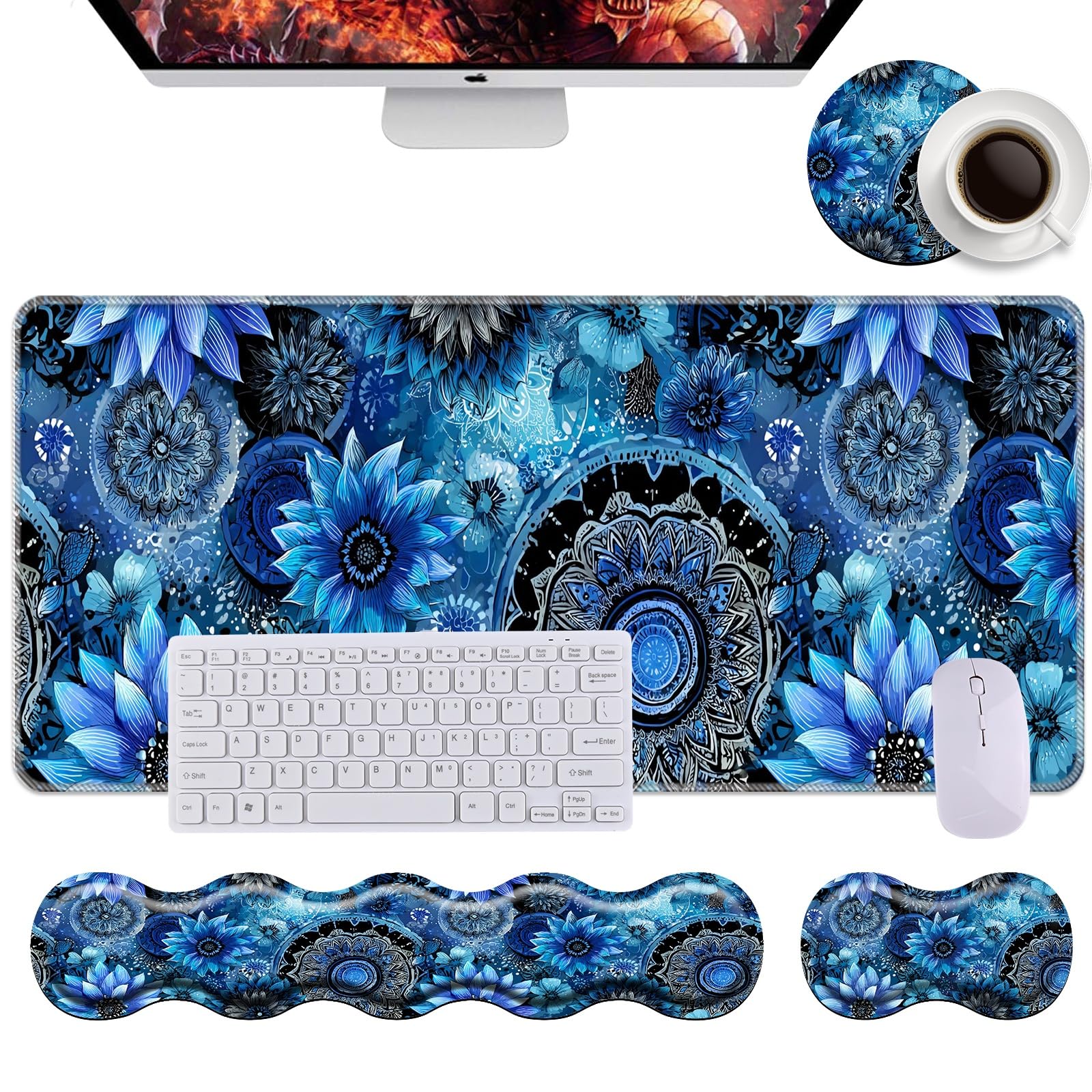 Tastatur-Handgelenkauflage + Maus-Handgelenkpolster + Schreibtischunterlage, Memory-Schaum, ergonomisch, einfaches Tippen, Schmerzlinderung für Computer, Laptop, Büro, Zuhause – Mandala