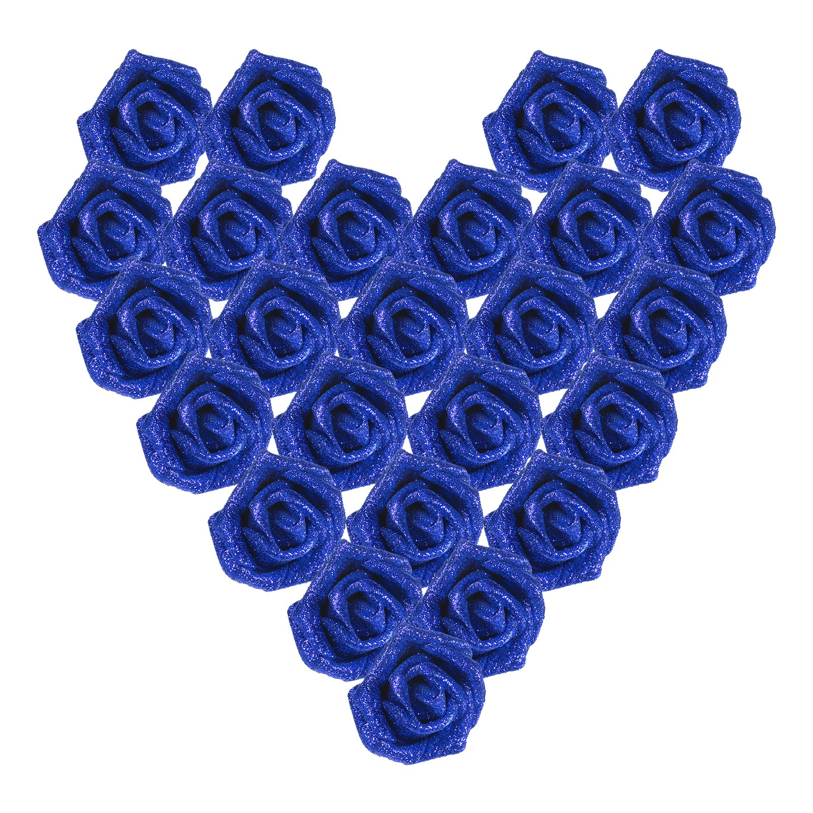 Roses pailletées bleues PATIKIL : 25 fleurs artificielles en mousse avec tiges pour mariages DIY