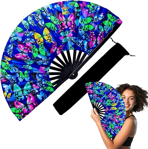 Abanico de mano grande de 13 pulgadas con luz UV para baile en línea, abanico plegable para botas en el suelo, actuación, boda, fiesta - abanico