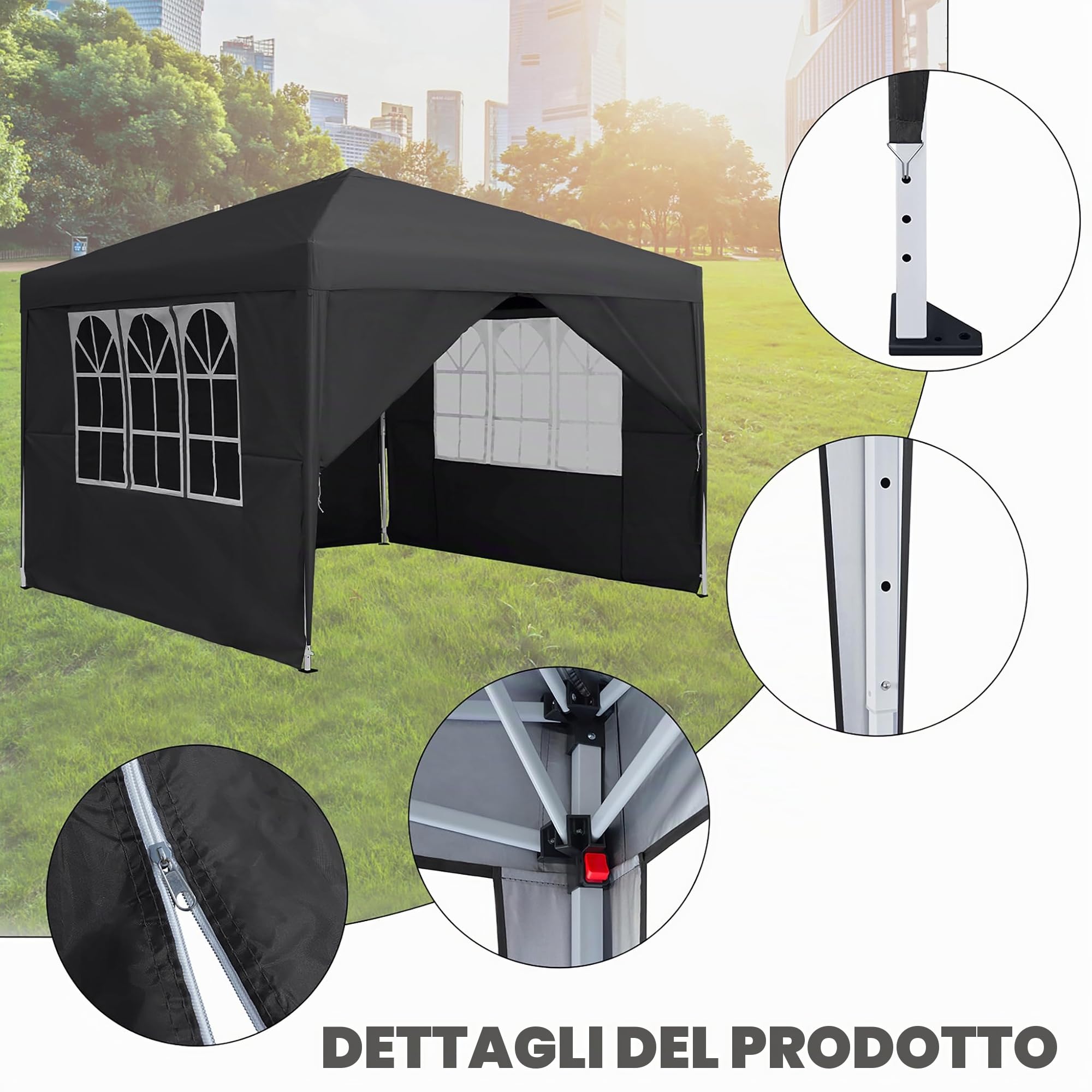Gazebo pieghevole, 2,5 x 2,5 m, impermeabile, stabile, resistente all'inverno, con 4 pannelli laterali e finestre, pieghevole, con protezione UV, tenda da giardino, per feste all'aperto,