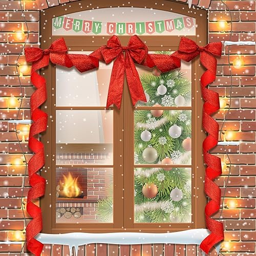 Miniatura 6 de Cindeer 2 rollos de cinta de Navidad con borde con alambre con purpurina para regalos, guirnalda, tarjetas, coronas, fiestas, hogar (rojo, 2.5