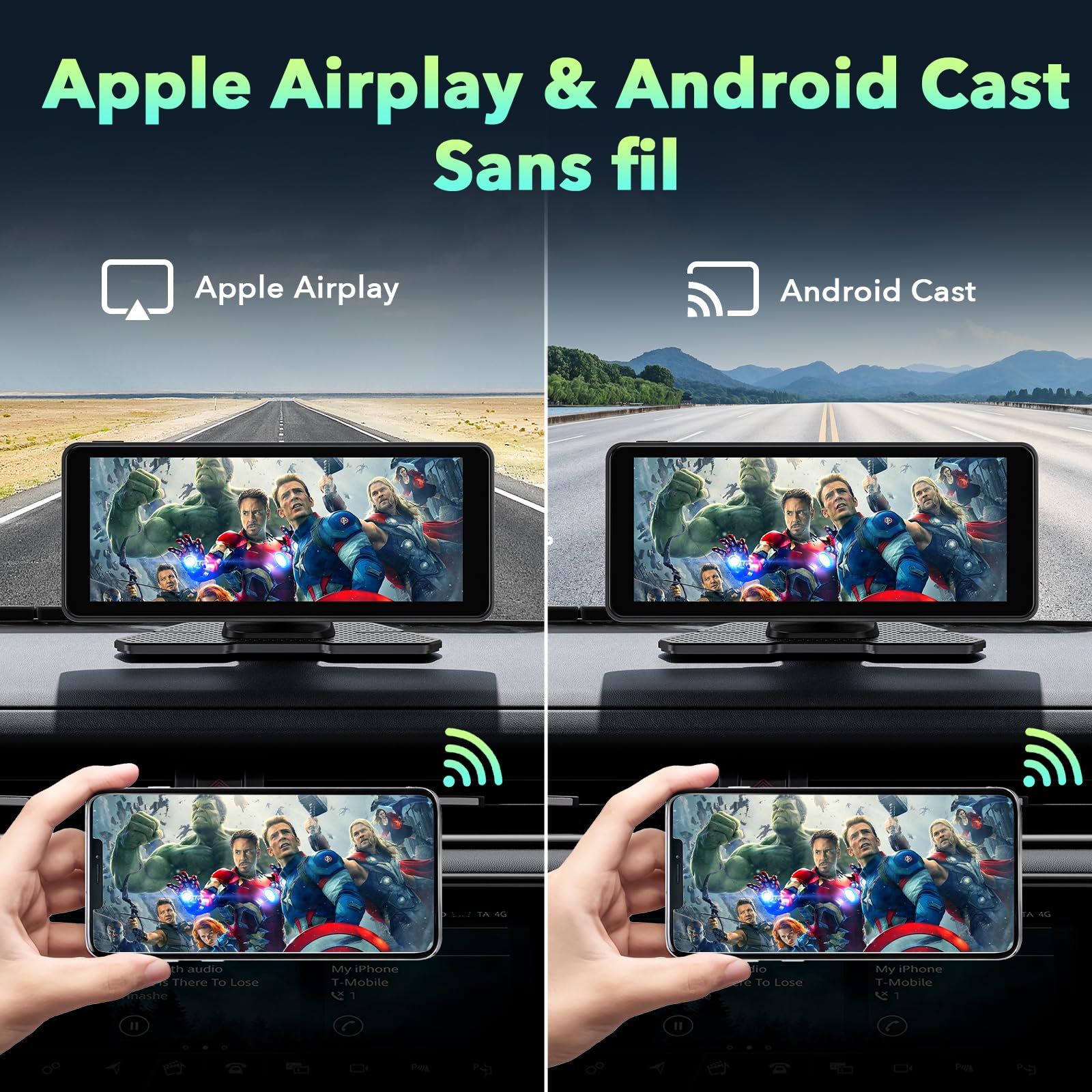 LAMTTO ÉCran CarPlay Voiture sans Fil avec Dashcam 2.5K Carte 64Go Incluse | Autoradio Portable 6,86 Pouces pour A-pple Car Play & Android Auto, Navigation GPS, Commande Vocale, Bluetooth 5.0