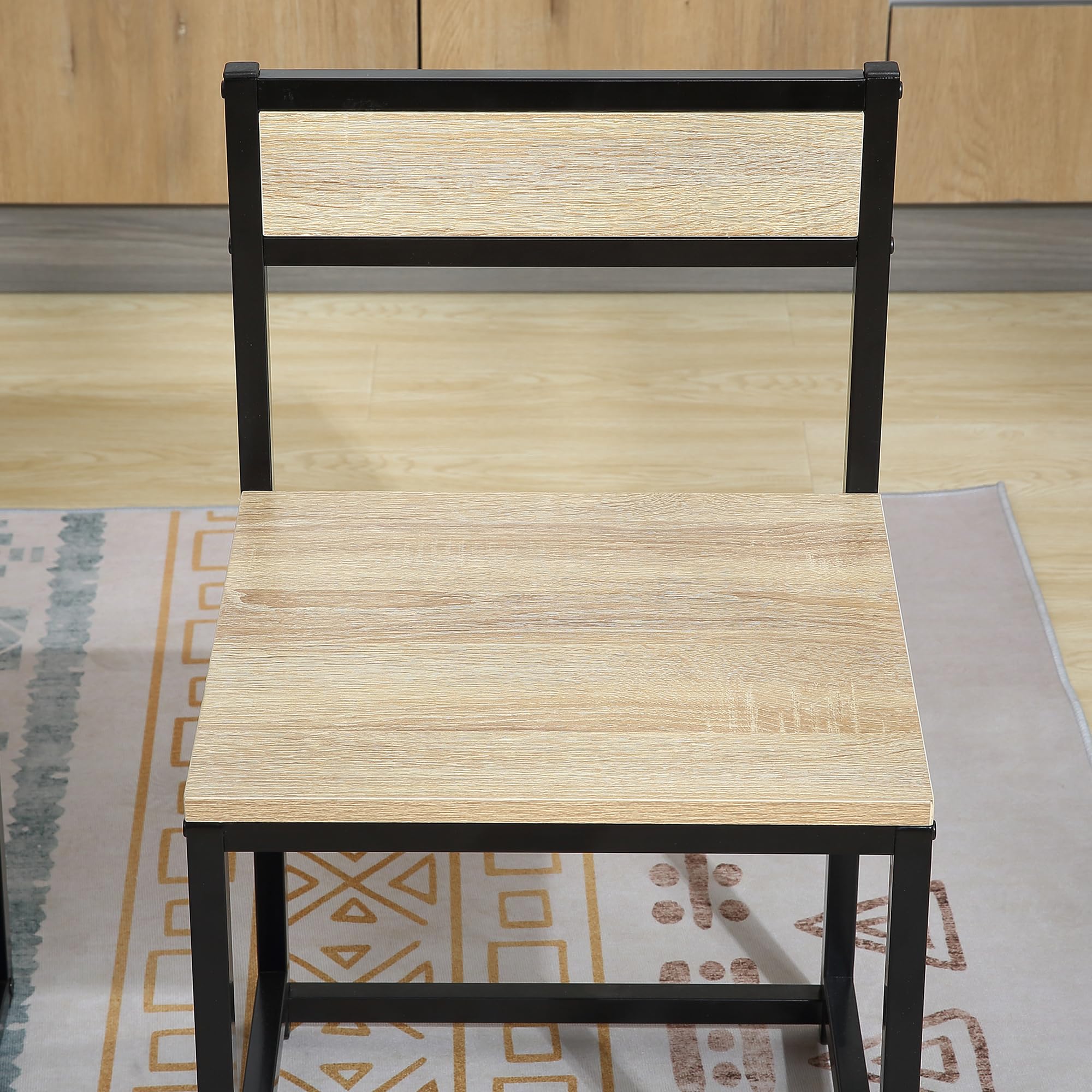 HOMCOM Ensemble Table et chaises de Salle à Manger Set de 1 Table + 2 chaises encastrables pour Cuisine - métal Noir Aspect chêne Clair
