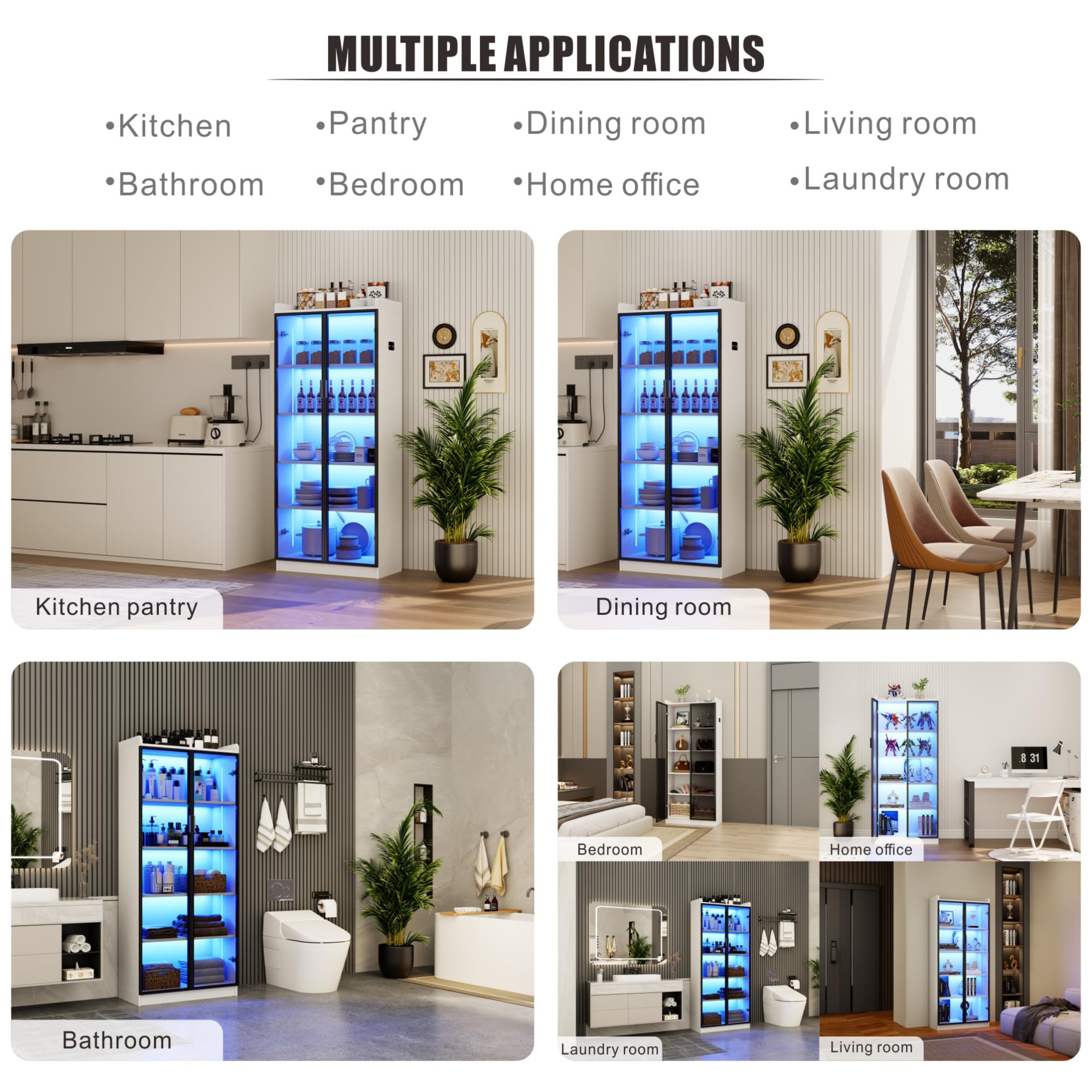 FREDEES Vitrine mit LED-Beleuchtung & Bewegungssensor, Weiß | 5 Ebenen, Verstellbare Einlegeböden, Für Figuren & Sammlerstücke, Wohnzimmer & Büro