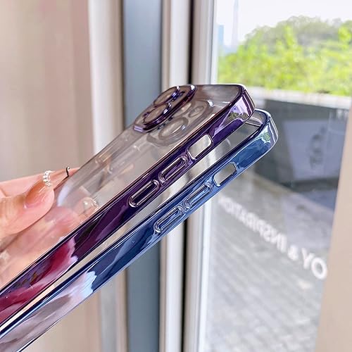 Miniatura 2 de Funda chapada para iPhone 15 Pro de 6.1 pulgadas, parte trasera transparente de TPU lindo marco galvanizado de lujo transparente con protector de