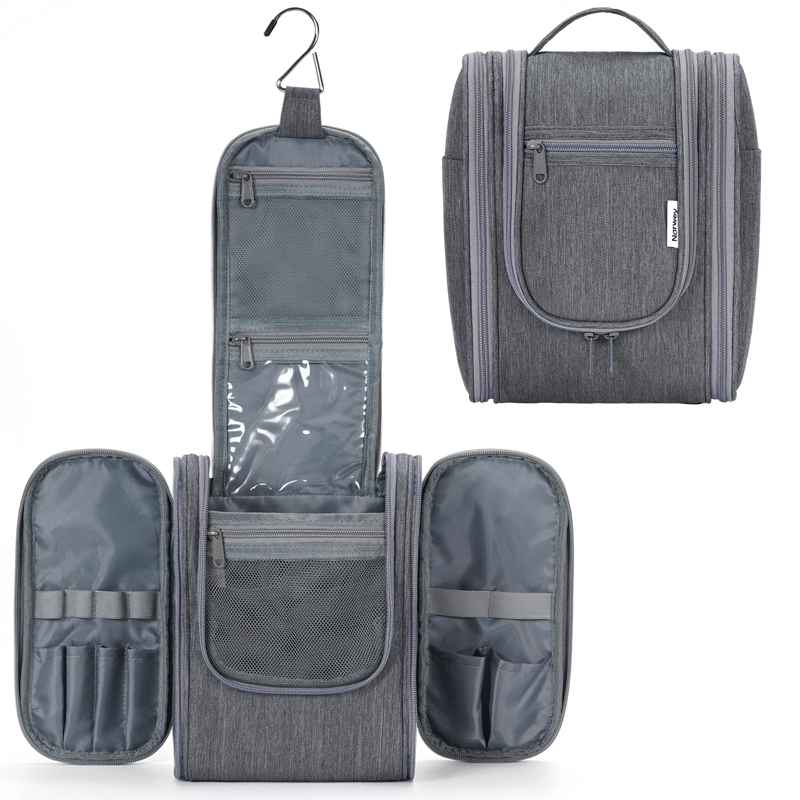 Narwey Small Hanging Toiletry Bag Women Travel Makeup Bag Organizer Toiletries Bag for Travel Size Essentials Accessories Cosmetics (Medium, Grey)