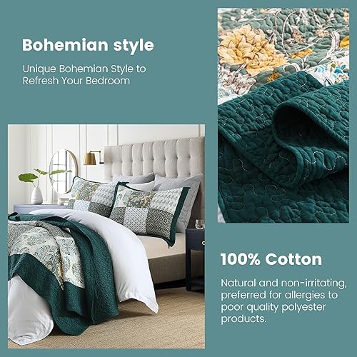 Miniatura 10 de Secgo Juego de edredón tamaño King - Juego de edredón de 100% algodón, tamaño King, color azul marino, colchas bohemias (98 x 106 pulgadas) con 2