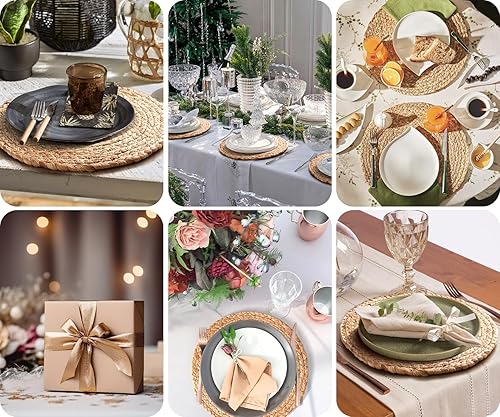 Miniatura 7 de Aofmee Juego de 6 manteles individuales redondos tejidos de 12 pulgadas, manteles individuales de ratán bohemio, manteles individuales de jacinto de