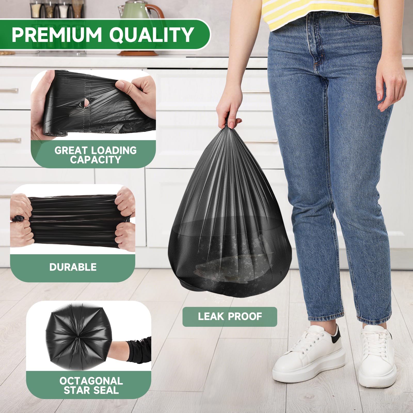 Bolsa de basura pequeña biodegradable para baño, color negro, mini bolsas de basura compostables sin perfume, 100 unidades, bolsas de basura pequeñas, 10 litros, para cocina, oficina, coche, fuerte y