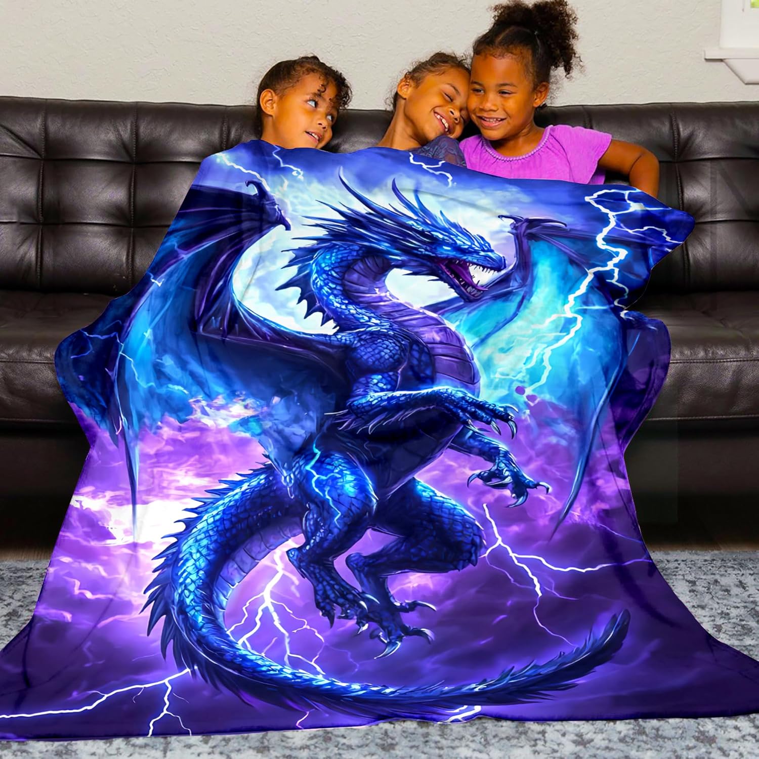 Dragon Blanket, Dragon Gifts for Kids Adults, Super Soft Funny Cool Lightning Dragons Stuff Decor Purple Throw Blanket Gifts for Boys Girls Women, Warm Cozy Fuzzy Plush Fleece Flannel Blankets 50"x40" - Image 7