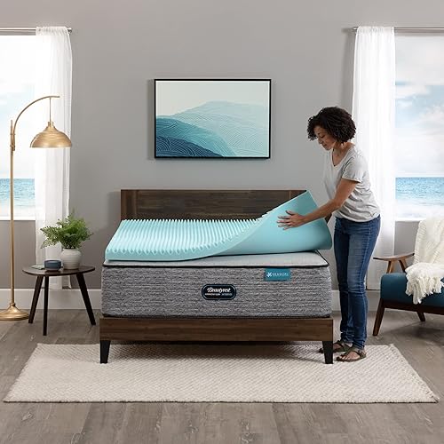 Miniatura 3 de Beautyrest Cool Wave Plus - Cubrecolchón de espuma viscoelástica contorneada para aliviar la presión, tamaño individual XL, 3 pulgadas, azul
