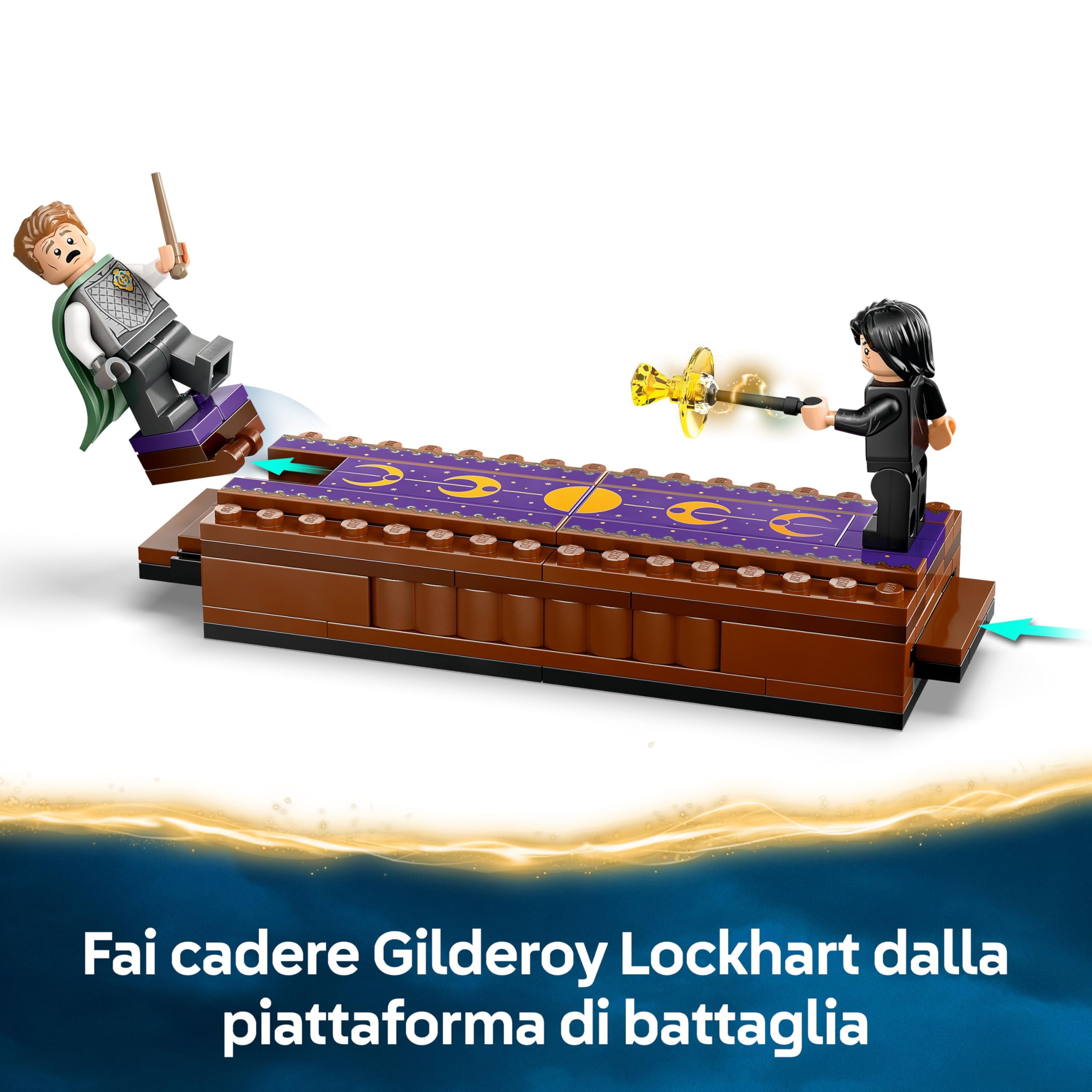 LEGO Harry Potter Castello di Hogwarts Club dei Duellanti, 4 Minifigure di Draco Malfoy, Gilderoy Lockhart e Severus Piton da Collezione, Gioco Magico con Funzione di Ribaltamento, Bambini da 8 Anni