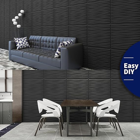 Art3dwallpanels Ceiling Tiles 24 x 24 for Interior Wall Decor, 12 Pack Drop Ceiling Tile 3D Wall Panel Fire Rated Waterproof Premium PVC, No Sag and Breakage Wall Panels Cover 48.Sq.Ft. Black
