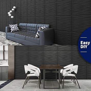 Art3dwallpanels Ceiling Tiles 24 x 24 for Interior Wall Decor, 12 Pack Drop Ceiling Tile 3D Wall Panel Fire Rated Waterproof Premium PVC, No Sag and Breakage Wall Panels Cover 48.Sq.Ft. Black