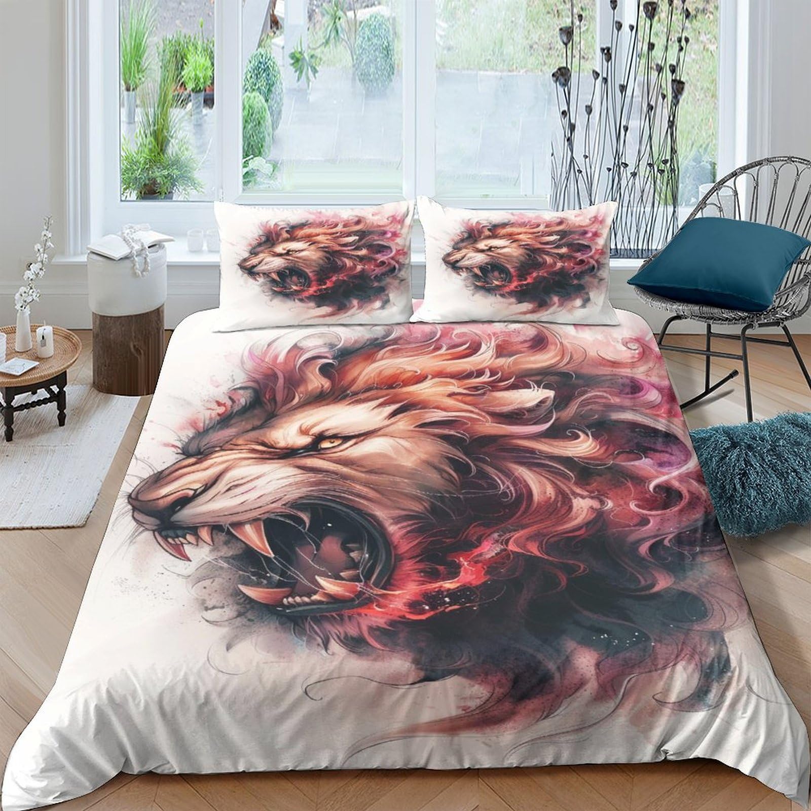 Housse de couette lion hypoallergénique pour éviter les allergies de lit