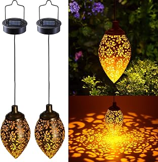 2 Pack Hanging Solar Lights,Solar Lantern,LED Garden Lights Metal Lamp Waterproof Decorative Retro Metal Solar Lights,Outdoor Hanging Decor for Patio Yard Tree Fence (Bronze, 2 Pack)