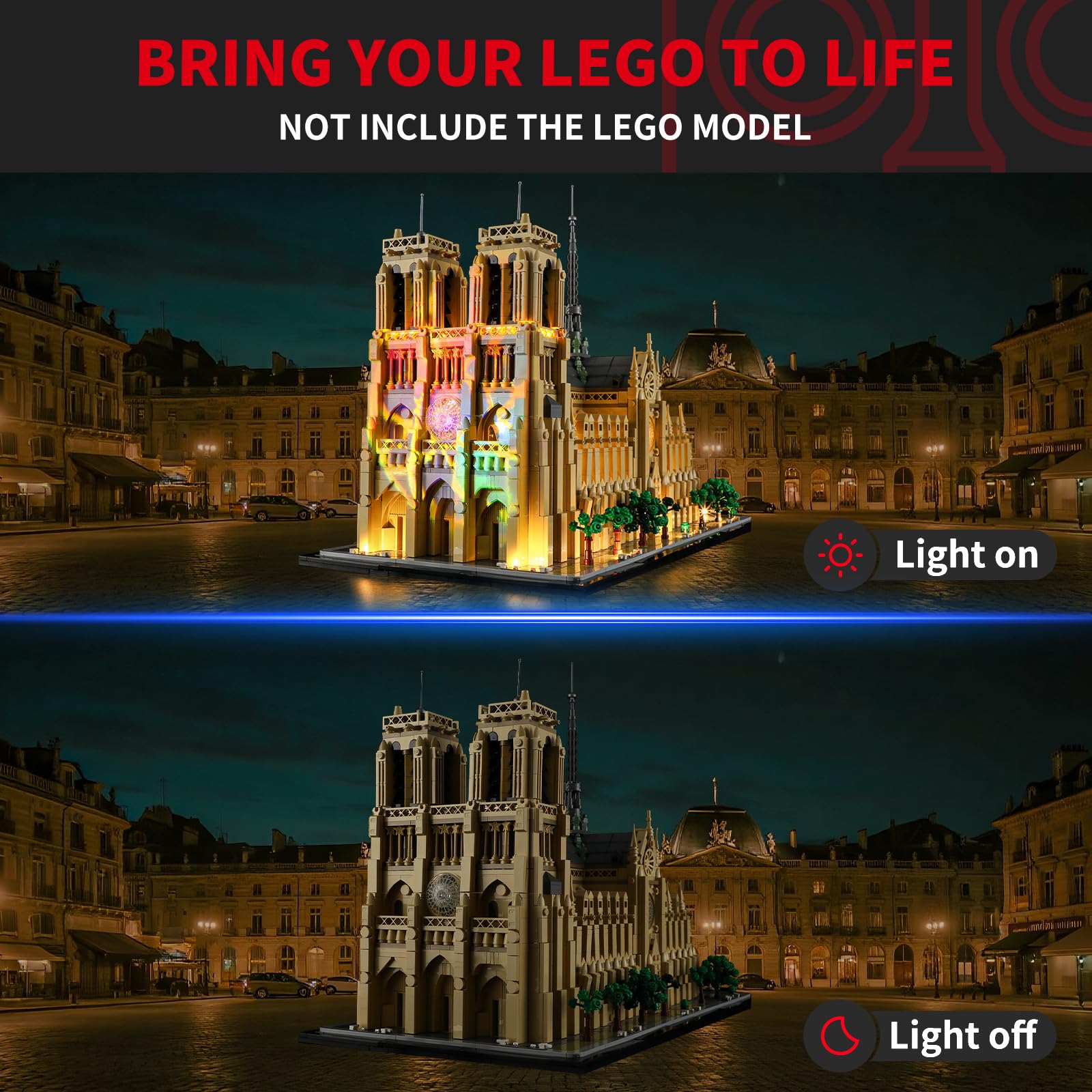 BRIKSMAX Światło do Lego Notre-Dame de Paris 21061 (z projektorem) 21061 - kompatybilne z modelem klocków Architecture - bez zestawu Lego