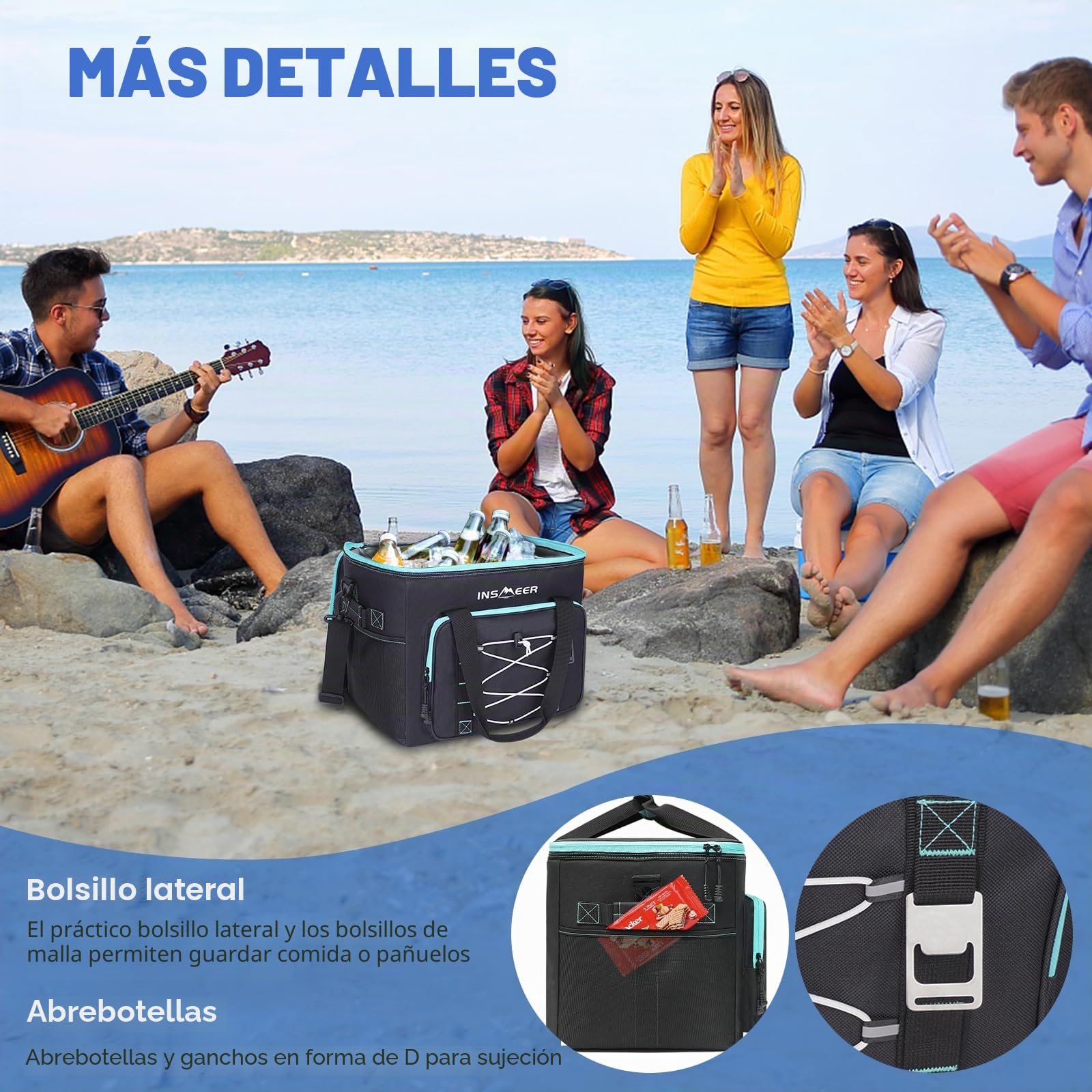 INSMEER Cool Bag 40L/60 Cans Large Cool Bags Insulated,Soft Cooler Leakproof/Portable/Collapsible/Foldable Cooler Bag, with Bottle Opener&Removable Shoulder Strap, for Beach Camping Picnic