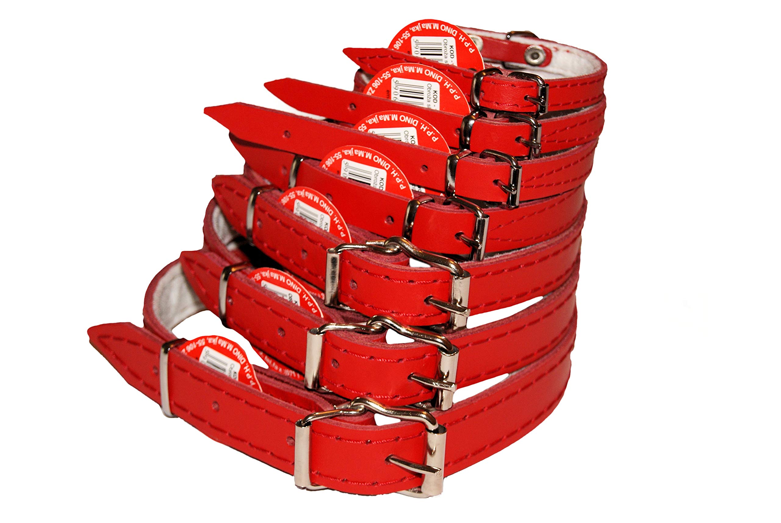 DinoDino RED DOG PUPPY REAL LEATHER COLLARS small medium large (50 cm long collar - 20")