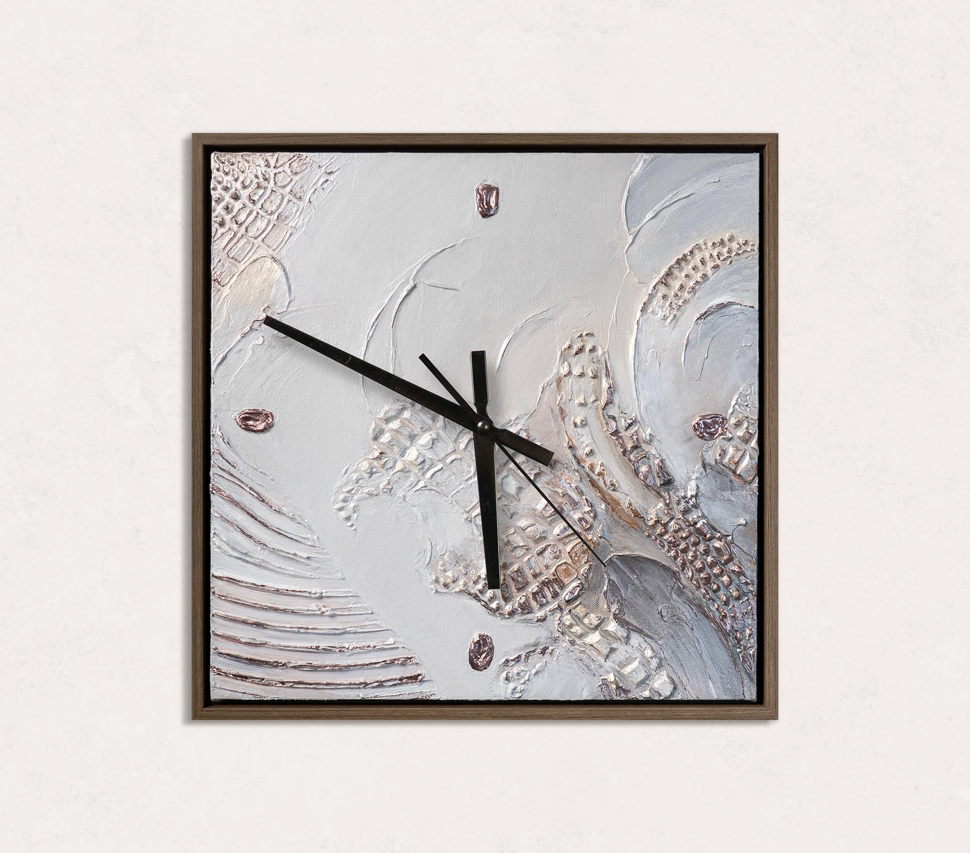 Ys Eternity Iii Hand Painted Wall Clock 35 X 35 Cm - White Relief Texture Sculptural Art Gallery