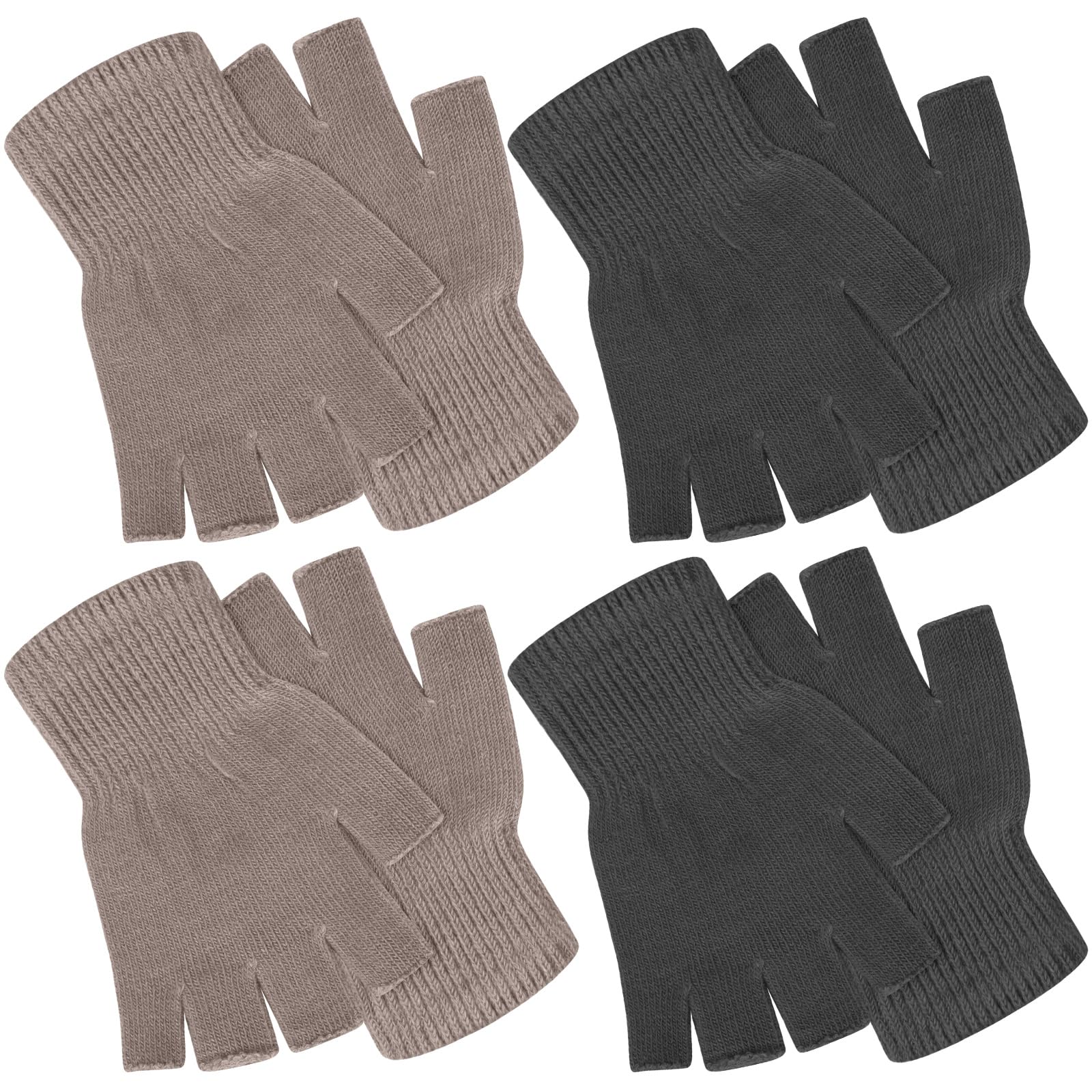 SATINIOR 4 Pairs Winter Half Finger Gloves Knitted Fingerless Mittens Warm Stretchy Gloves for Men and Women