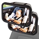 Lusso Gear Baby Car Mirror (2 Pack) - Secure Headrest Mount for Rear-Facing Seat Mirror - Shatter-Resistant Glass for Clear Infant View - Newborn Car Seat Accessory & Baby Essentials - Large, Black