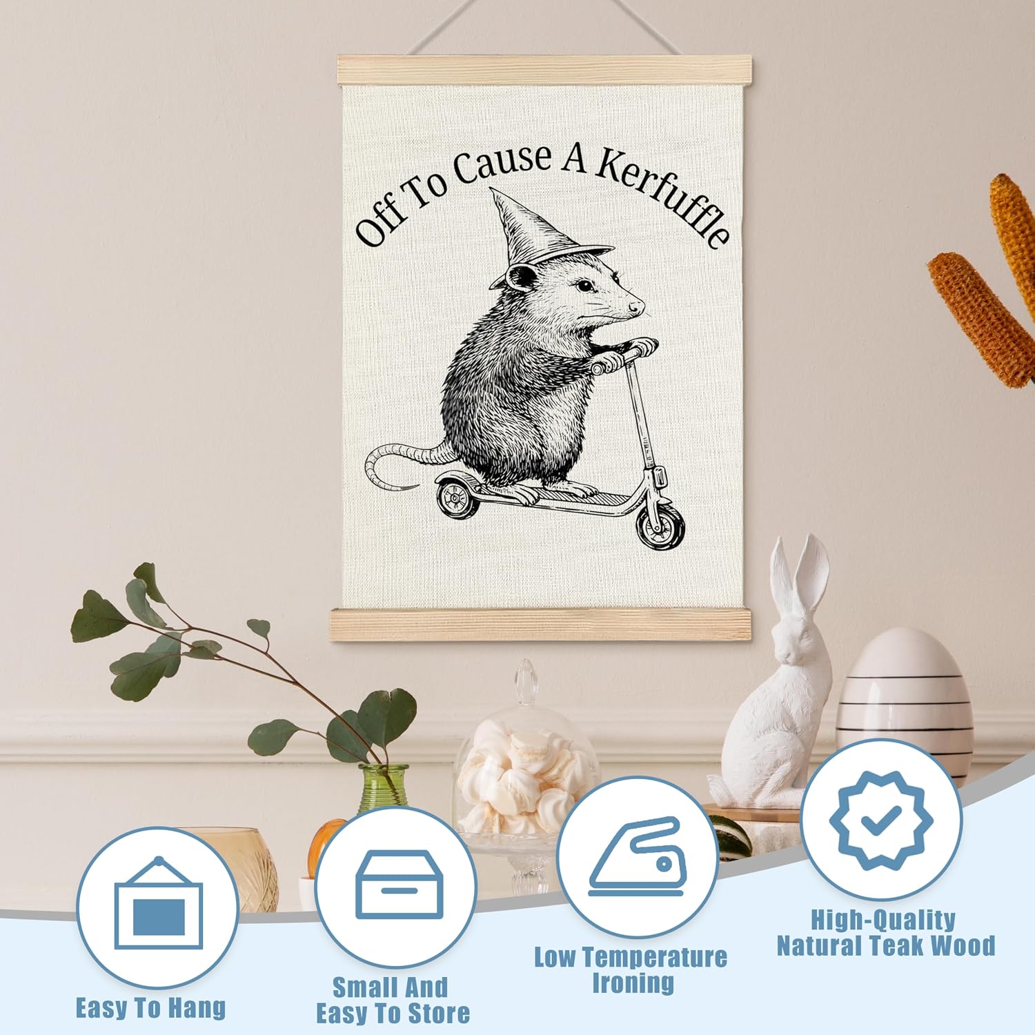 OHDCE Quirky Possum Wall Art, Funny Animal Possum Poster Hanger Frame, Magical Opossum Off to Cause a Kerfuffle Canvas Wall Prints Artwork for Home Bedroom Living Room Decor, 12x16 Inch image 3
