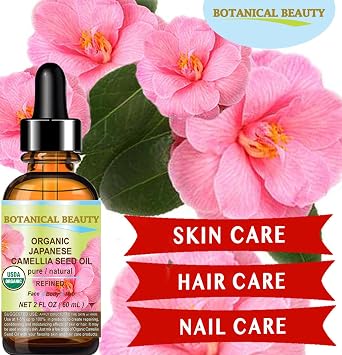 Botanical Beauty Japanese ORGANIC CAMELLIA Seed Oil. 100% Pure Natural Undiluted Refined Cold Pressed Carrier Oil to revitalize and rejuvenate the hair, skin and nails. 4 Fl. oz 120 ml