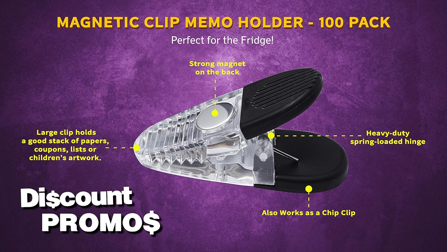 Custom Magnetic Memo Holders Set of 10/50/100 by DISCOUNT PROMOS - Personalized Text, Logo - Large Clip, Plastic - Clear