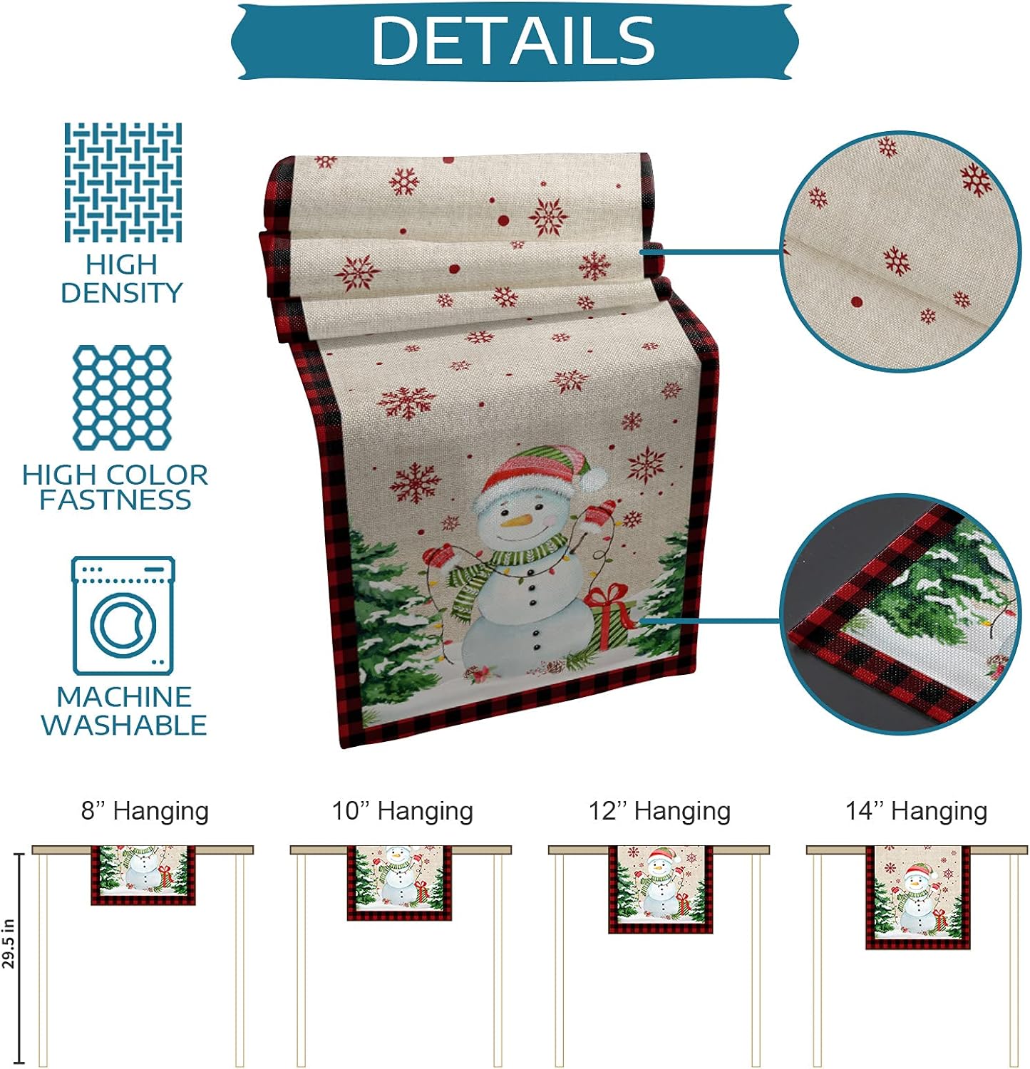 Christmas Table Runner 70 Inches Long,Xmas Snowman Tree Snowflake Red Cotton Linen Kitchen Dinner Dining Table Runners,Farmhouse Buffalo Plaid Check Burlap Tablerunner for Coffee/Dining/Party/Wedding : Home & Kitchen