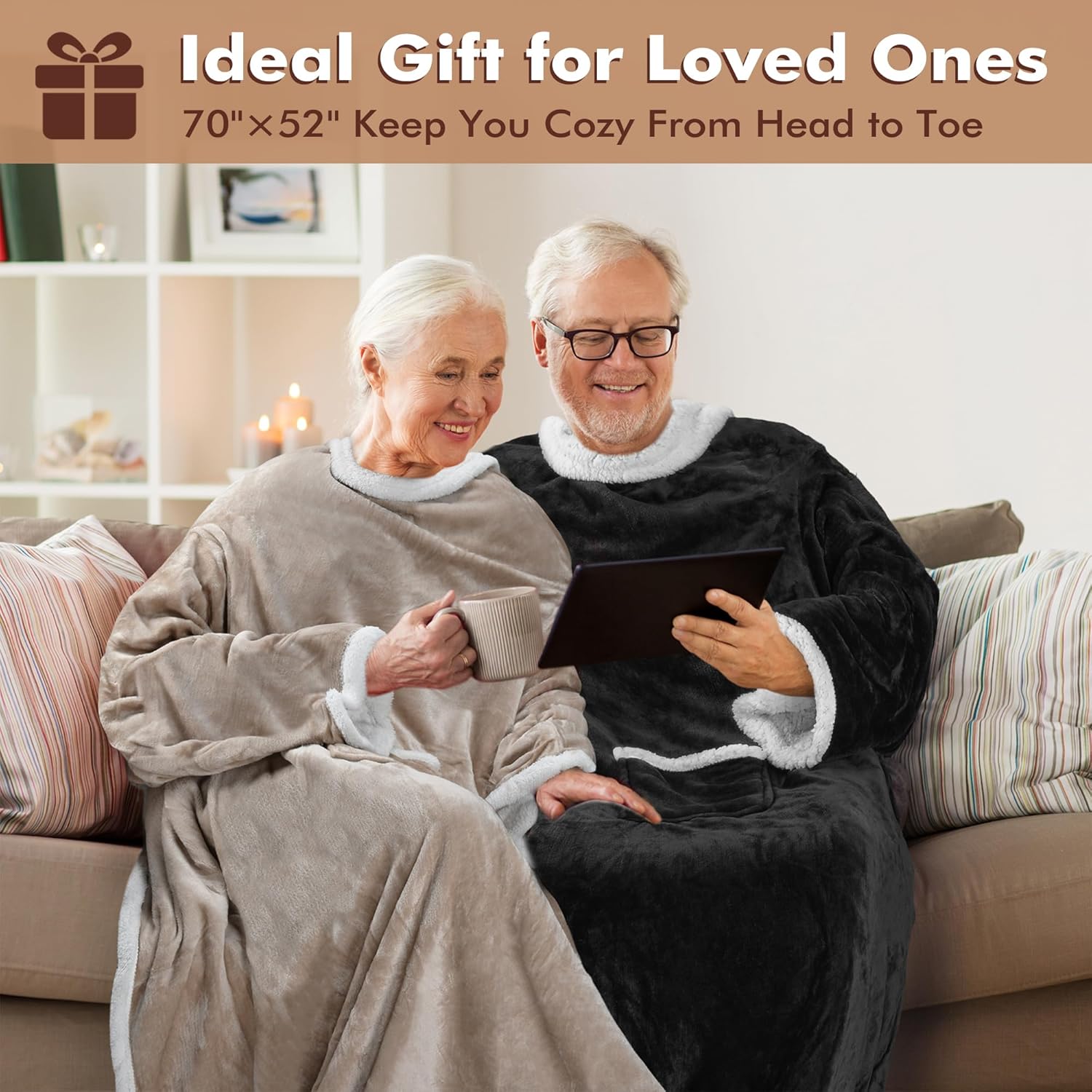 Tirrinia Sherpa Wearable Blanket With Sleeves, Full Body Throw Reading Wrap TV Blankets - Image 6