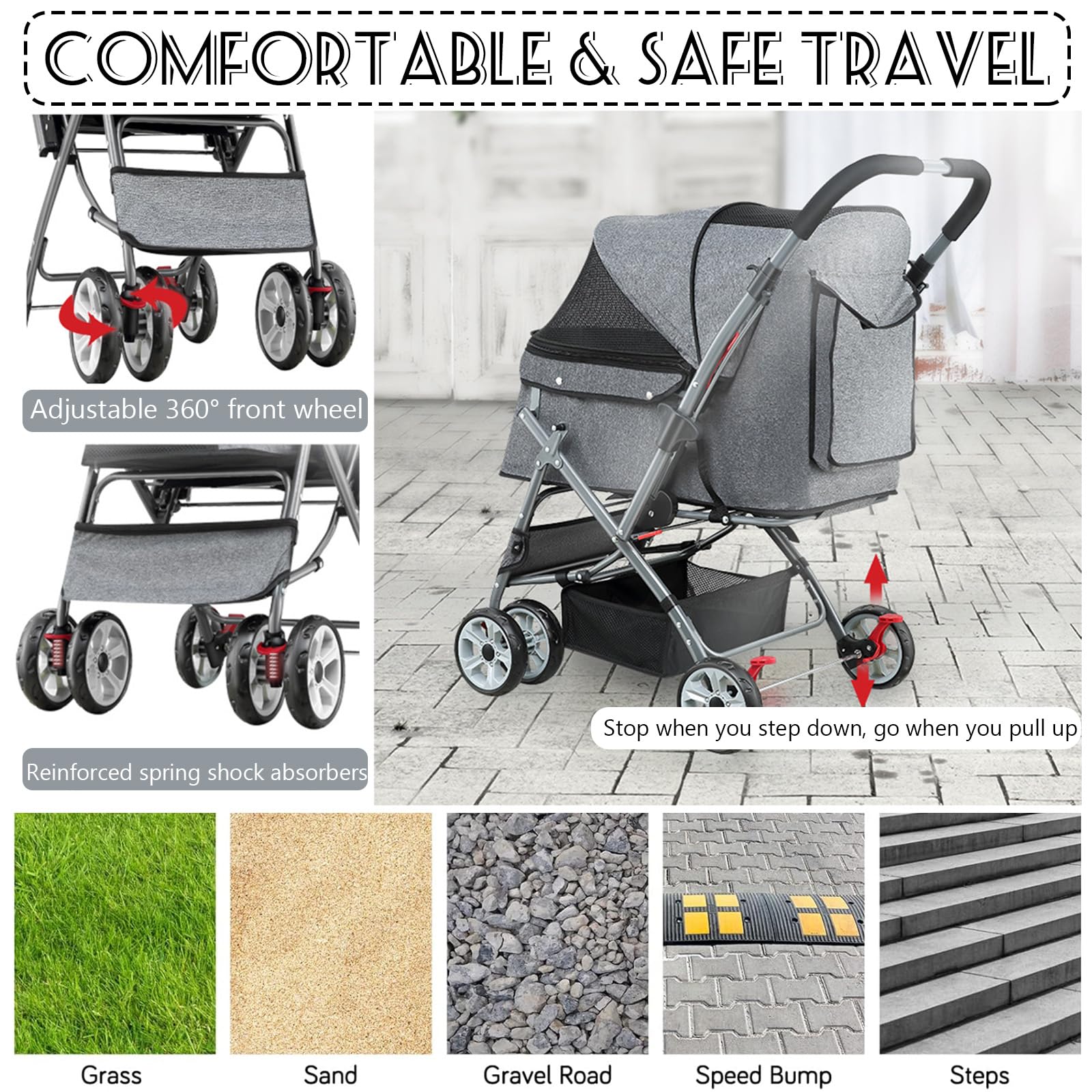 Carro Perro, Carrito para Perros, Cochecito De Viaje Cochecito Plegable Mascotas con Cuatro Ruedas Cesta De Almacenaje con Cuatro Ruedas Cesta De Almacenaje para Perros Gatos
