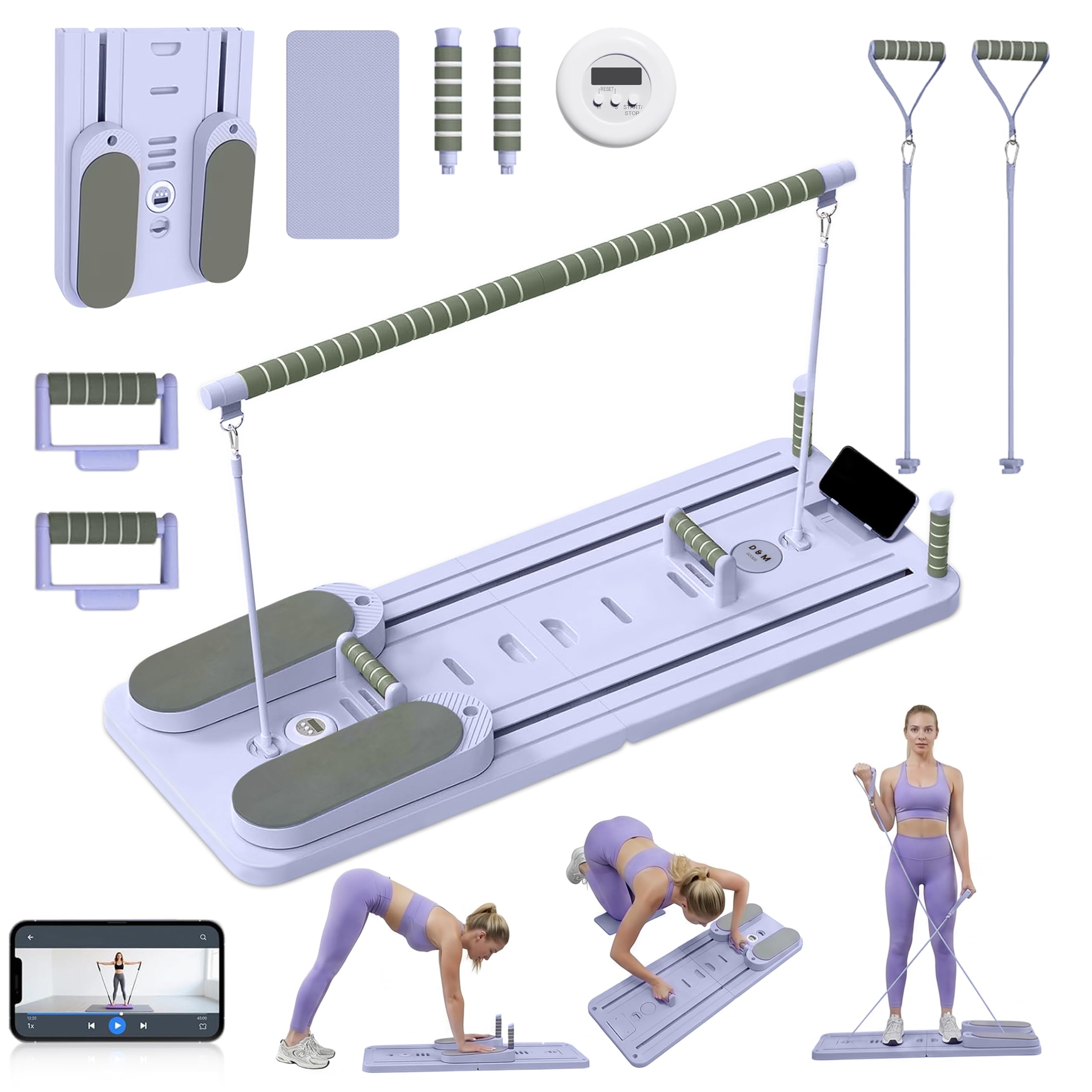 D & M GOODS Pilates Board - Upgraded Foldable Pilates Reformer Set for Home Workout | Multifunctional Portable Reformer Pilates Machine